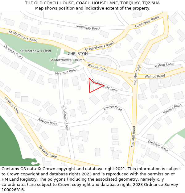 THE OLD COACH HOUSE, COACH HOUSE LANE, TORQUAY, TQ2 6HA: Location map and indicative extent of plot