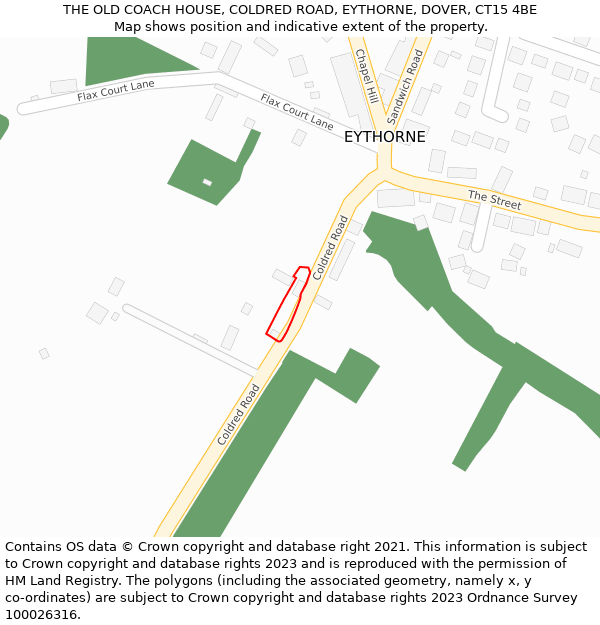 THE OLD COACH HOUSE, COLDRED ROAD, EYTHORNE, DOVER, CT15 4BE: Location map and indicative extent of plot