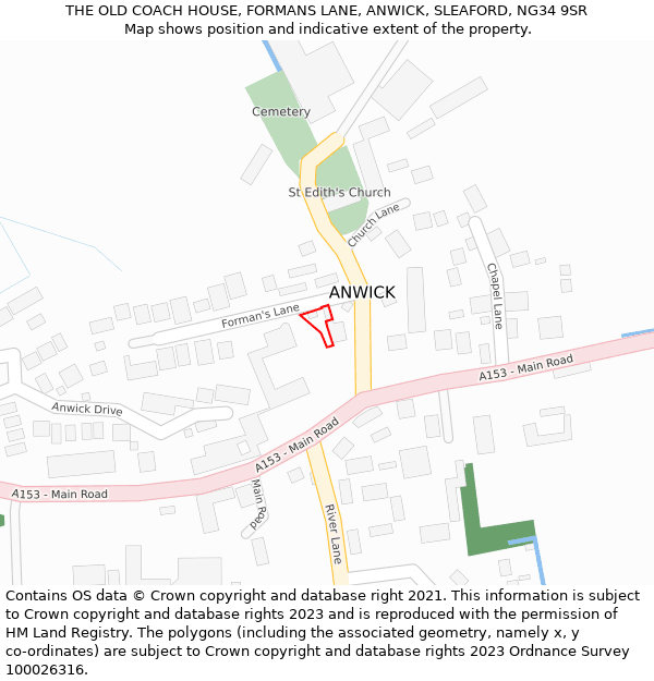 THE OLD COACH HOUSE, FORMANS LANE, ANWICK, SLEAFORD, NG34 9SR: Location map and indicative extent of plot