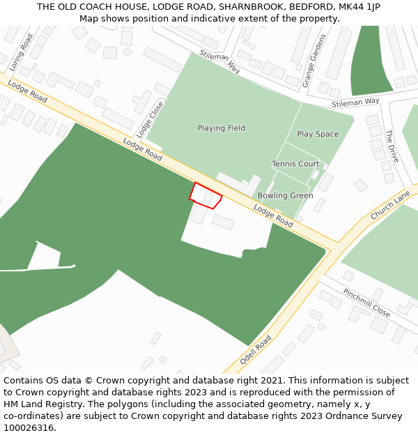 THE OLD COACH HOUSE, LODGE ROAD, SHARNBROOK, BEDFORD, MK44 1JP: Location map and indicative extent of plot