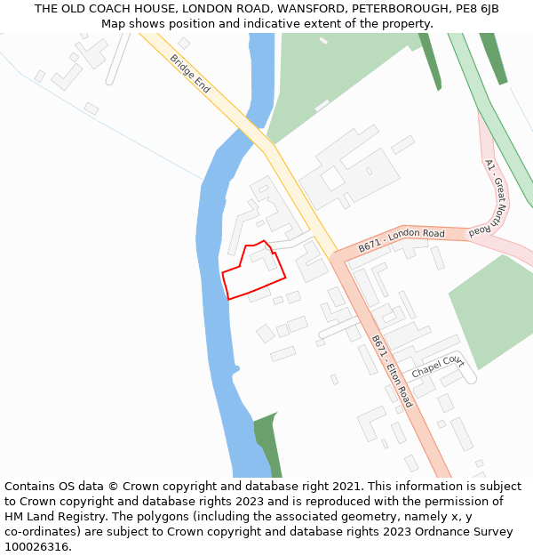 THE OLD COACH HOUSE, LONDON ROAD, WANSFORD, PETERBOROUGH, PE8 6JB: Location map and indicative extent of plot