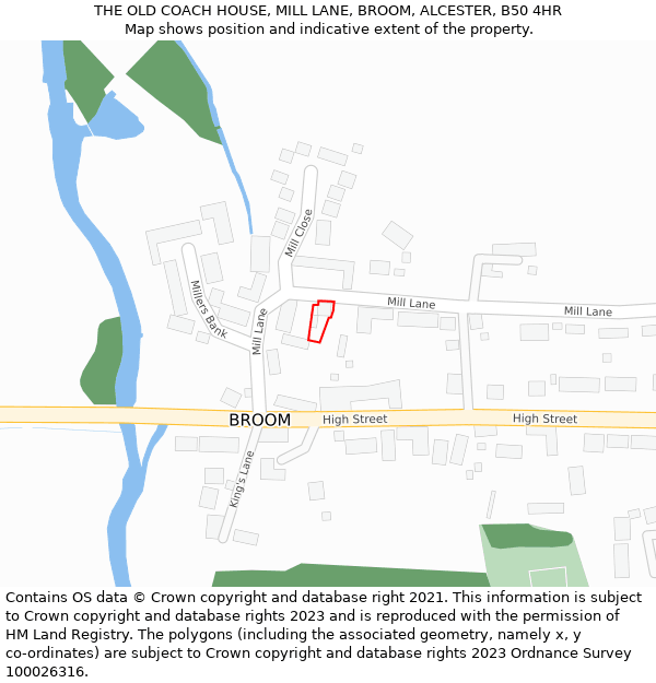 THE OLD COACH HOUSE, MILL LANE, BROOM, ALCESTER, B50 4HR: Location map and indicative extent of plot