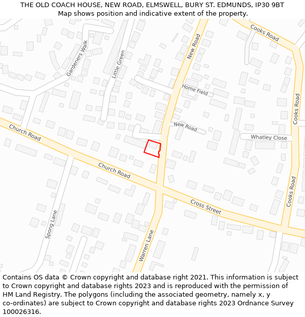 THE OLD COACH HOUSE, NEW ROAD, ELMSWELL, BURY ST. EDMUNDS, IP30 9BT: Location map and indicative extent of plot