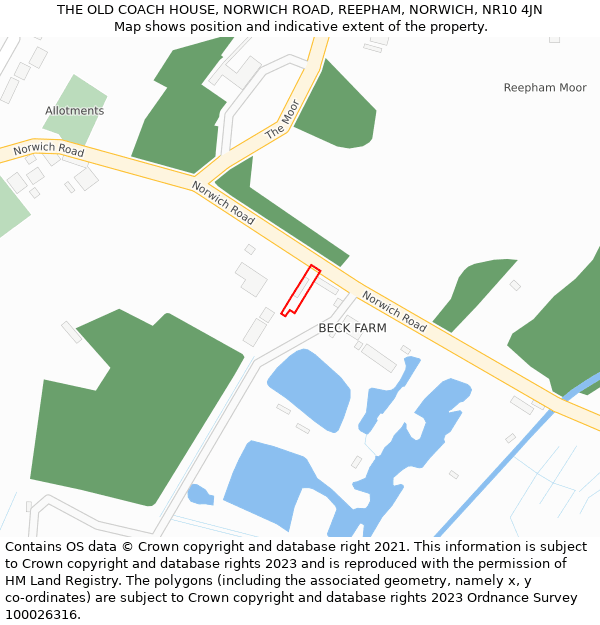 THE OLD COACH HOUSE, NORWICH ROAD, REEPHAM, NORWICH, NR10 4JN: Location map and indicative extent of plot