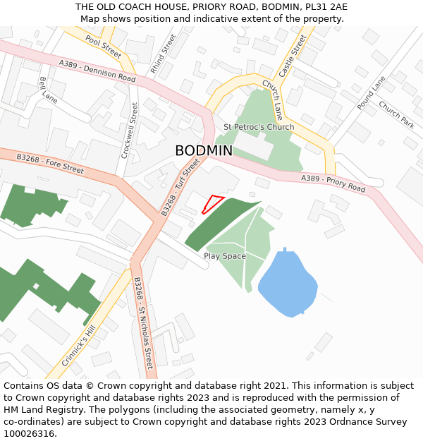 THE OLD COACH HOUSE, PRIORY ROAD, BODMIN, PL31 2AE: Location map and indicative extent of plot