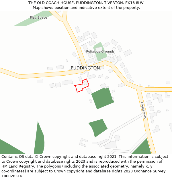 THE OLD COACH HOUSE, PUDDINGTON, TIVERTON, EX16 8LW: Location map and indicative extent of plot