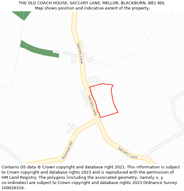 THE OLD COACH HOUSE, SACCARY LANE, MELLOR, BLACKBURN, BB1 9DL: Location map and indicative extent of plot