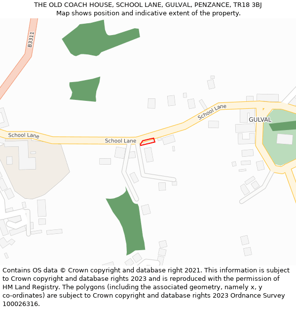 THE OLD COACH HOUSE, SCHOOL LANE, GULVAL, PENZANCE, TR18 3BJ: Location map and indicative extent of plot