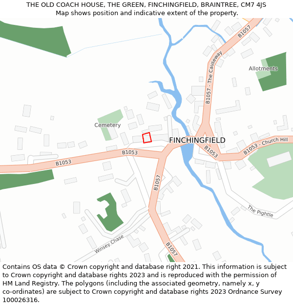 THE OLD COACH HOUSE, THE GREEN, FINCHINGFIELD, BRAINTREE, CM7 4JS: Location map and indicative extent of plot