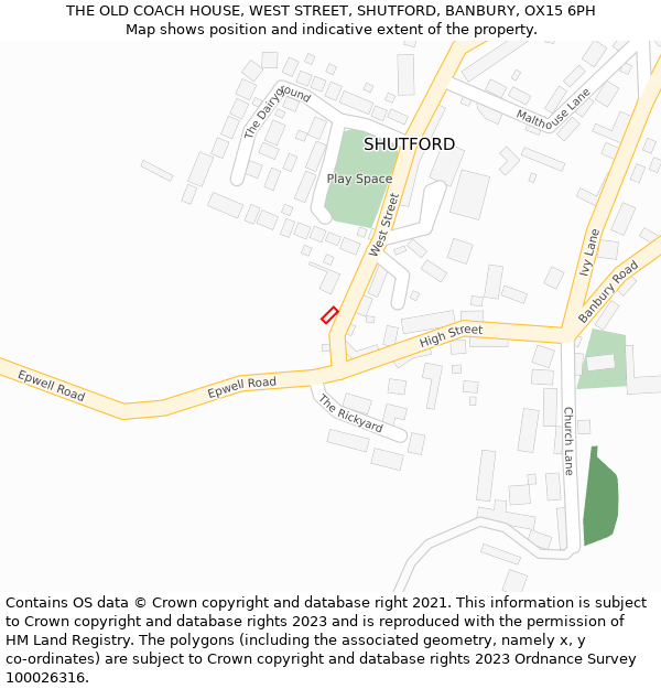 THE OLD COACH HOUSE, WEST STREET, SHUTFORD, BANBURY, OX15 6PH: Location map and indicative extent of plot