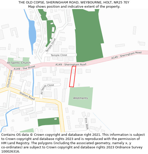 THE OLD COPSE, SHERINGHAM ROAD, WEYBOURNE, HOLT, NR25 7EY: Location map and indicative extent of plot