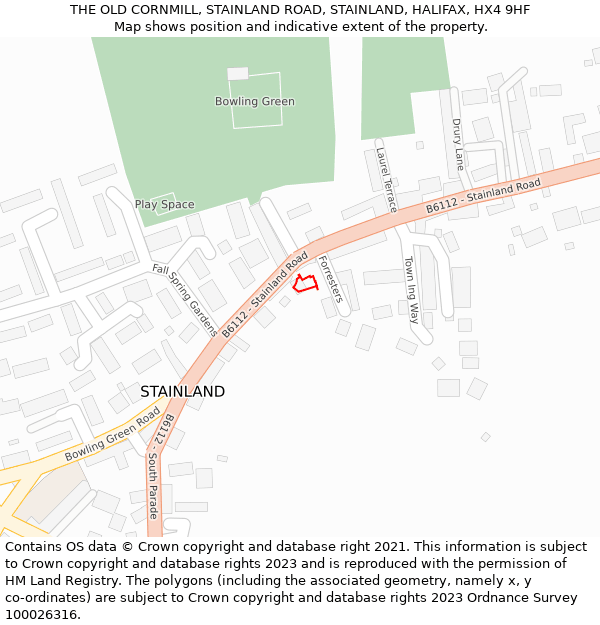 THE OLD CORNMILL, STAINLAND ROAD, STAINLAND, HALIFAX, HX4 9HF: Location map and indicative extent of plot