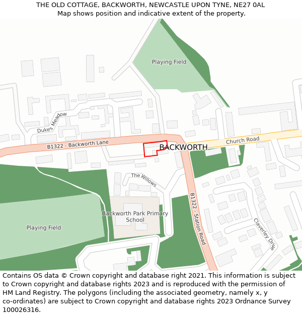 THE OLD COTTAGE, BACKWORTH, NEWCASTLE UPON TYNE, NE27 0AL: Location map and indicative extent of plot
