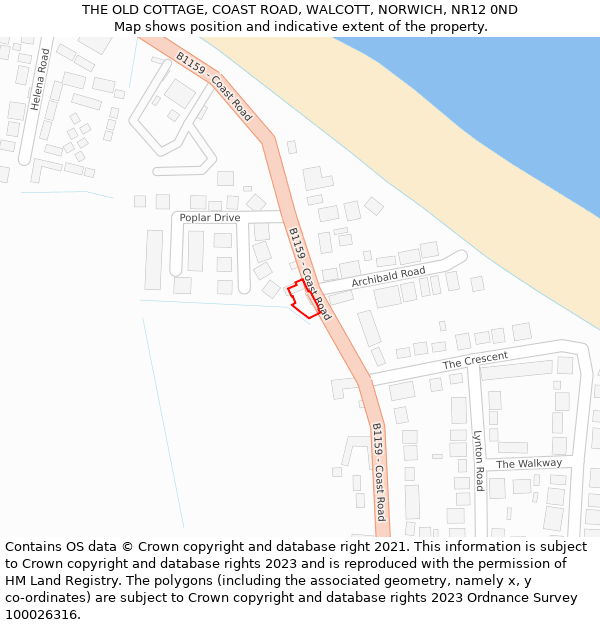 THE OLD COTTAGE, COAST ROAD, WALCOTT, NORWICH, NR12 0ND: Location map and indicative extent of plot