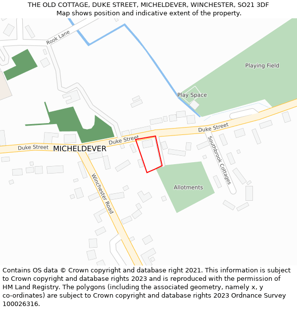 THE OLD COTTAGE, DUKE STREET, MICHELDEVER, WINCHESTER, SO21 3DF: Location map and indicative extent of plot