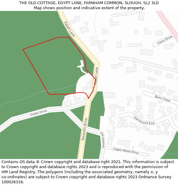 THE OLD COTTAGE, EGYPT LANE, FARNHAM COMMON, SLOUGH, SL2 3LD: Location map and indicative extent of plot