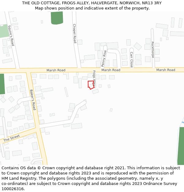 THE OLD COTTAGE, FROGS ALLEY, HALVERGATE, NORWICH, NR13 3RY: Location map and indicative extent of plot