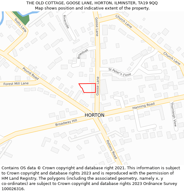 THE OLD COTTAGE, GOOSE LANE, HORTON, ILMINSTER, TA19 9QQ: Location map and indicative extent of plot