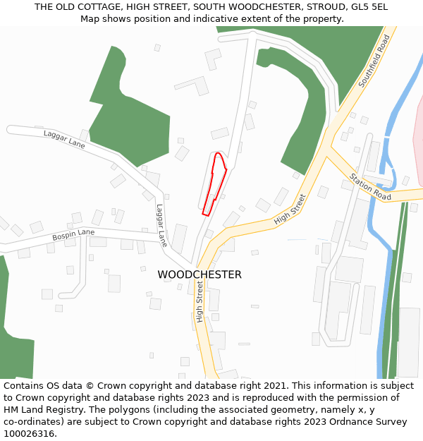 THE OLD COTTAGE, HIGH STREET, SOUTH WOODCHESTER, STROUD, GL5 5EL: Location map and indicative extent of plot