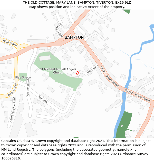 THE OLD COTTAGE, MARY LANE, BAMPTON, TIVERTON, EX16 9LZ: Location map and indicative extent of plot