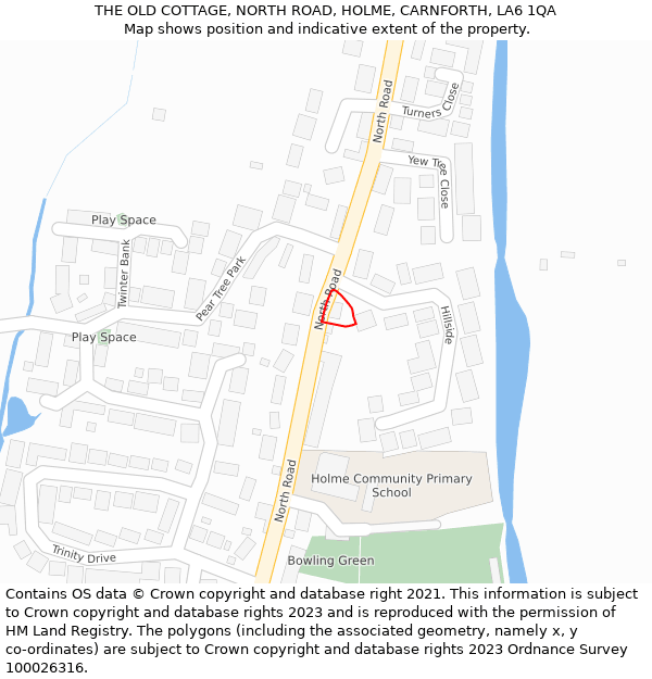 THE OLD COTTAGE, NORTH ROAD, HOLME, CARNFORTH, LA6 1QA: Location map and indicative extent of plot