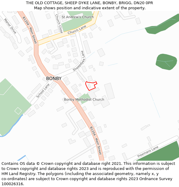 THE OLD COTTAGE, SHEEP DYKE LANE, BONBY, BRIGG, DN20 0PR: Location map and indicative extent of plot