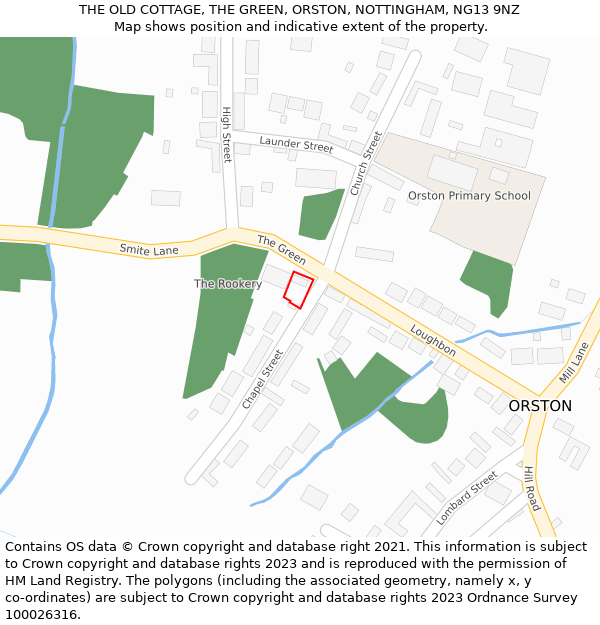 THE OLD COTTAGE, THE GREEN, ORSTON, NOTTINGHAM, NG13 9NZ: Location map and indicative extent of plot