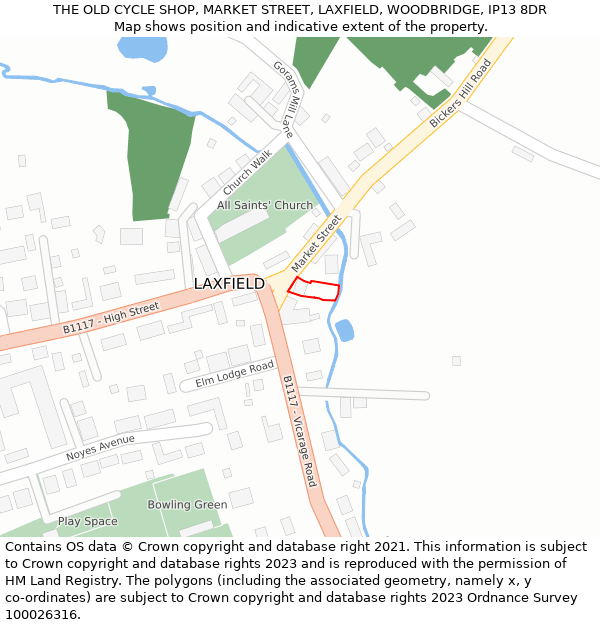 THE OLD CYCLE SHOP, MARKET STREET, LAXFIELD, WOODBRIDGE, IP13 8DR: Location map and indicative extent of plot
