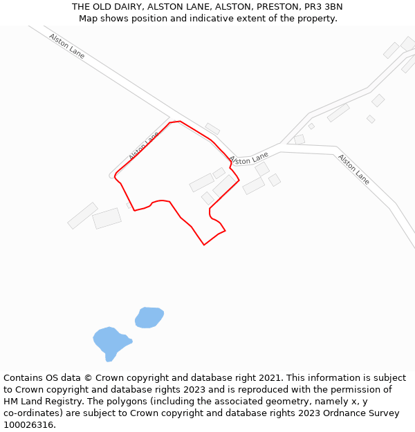 THE OLD DAIRY, ALSTON LANE, ALSTON, PRESTON, PR3 3BN: Location map and indicative extent of plot