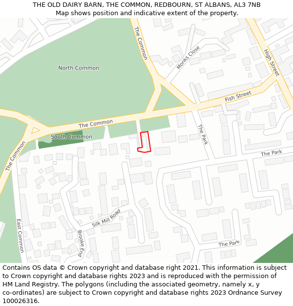 THE OLD DAIRY BARN, THE COMMON, REDBOURN, ST ALBANS, AL3 7NB: Location map and indicative extent of plot