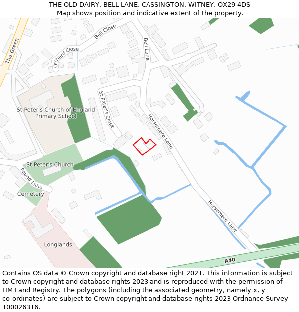 THE OLD DAIRY, BELL LANE, CASSINGTON, WITNEY, OX29 4DS: Location map and indicative extent of plot