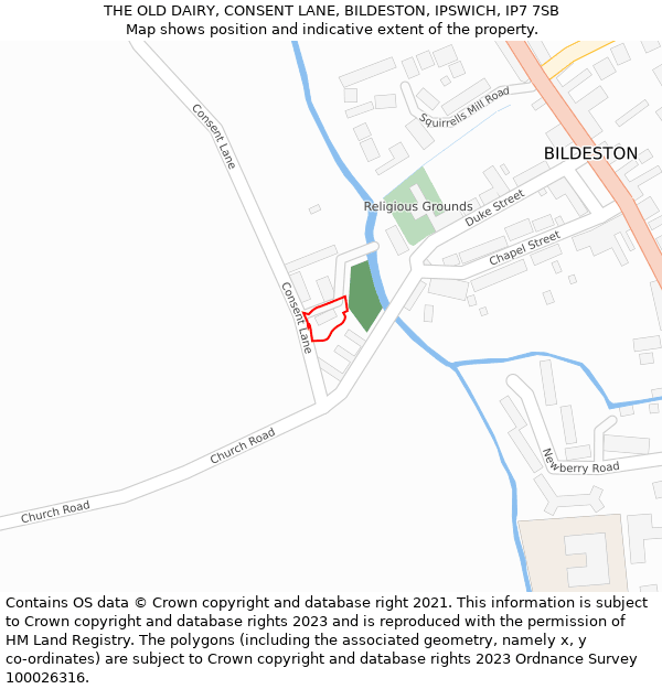 THE OLD DAIRY, CONSENT LANE, BILDESTON, IPSWICH, IP7 7SB: Location map and indicative extent of plot