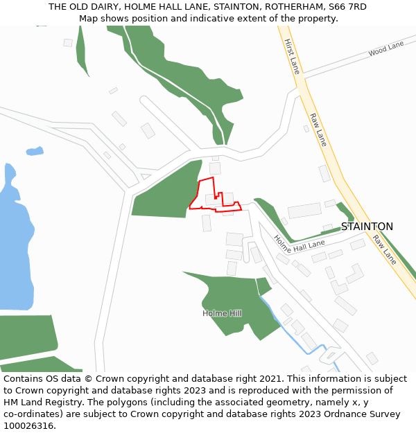 THE OLD DAIRY, HOLME HALL LANE, STAINTON, ROTHERHAM, S66 7RD: Location map and indicative extent of plot