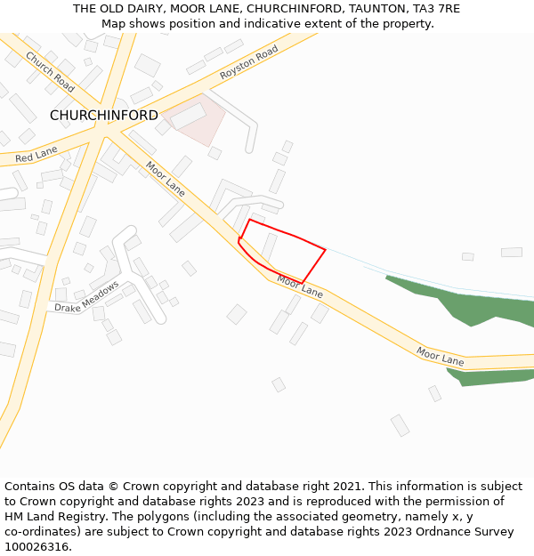 THE OLD DAIRY, MOOR LANE, CHURCHINFORD, TAUNTON, TA3 7RE: Location map and indicative extent of plot
