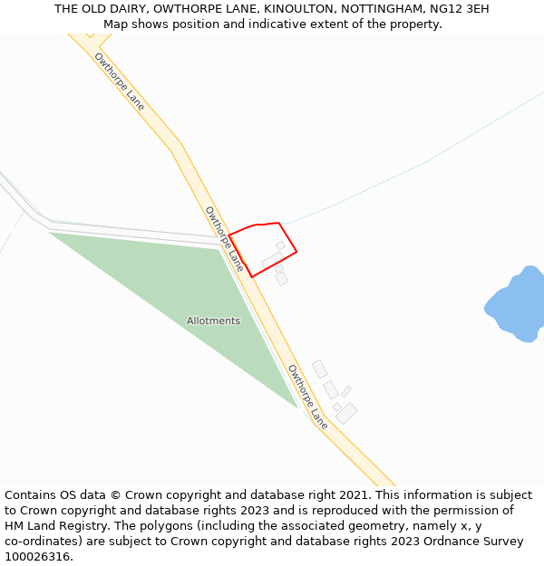 THE OLD DAIRY, OWTHORPE LANE, KINOULTON, NOTTINGHAM, NG12 3EH: Location map and indicative extent of plot