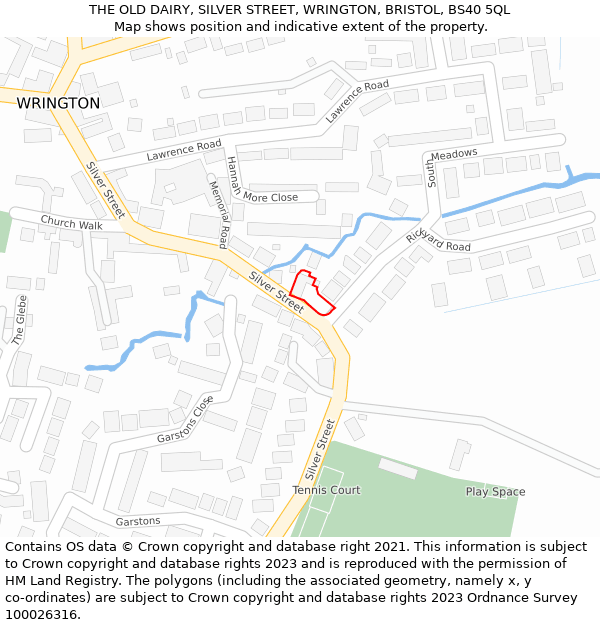 THE OLD DAIRY, SILVER STREET, WRINGTON, BRISTOL, BS40 5QL: Location map and indicative extent of plot