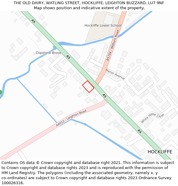 THE OLD DAIRY, WATLING STREET, HOCKLIFFE, LEIGHTON BUZZARD, LU7 9NF: Location map and indicative extent of plot