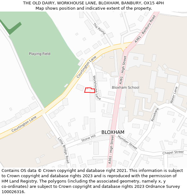 THE OLD DAIRY, WORKHOUSE LANE, BLOXHAM, BANBURY, OX15 4PH: Location map and indicative extent of plot