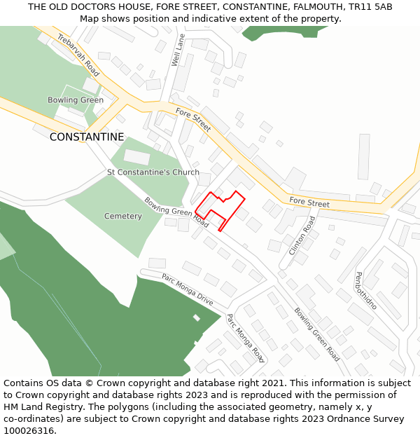 THE OLD DOCTORS HOUSE, FORE STREET, CONSTANTINE, FALMOUTH, TR11 5AB: Location map and indicative extent of plot