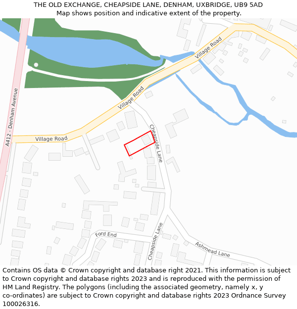 THE OLD EXCHANGE, CHEAPSIDE LANE, DENHAM, UXBRIDGE, UB9 5AD: Location map and indicative extent of plot