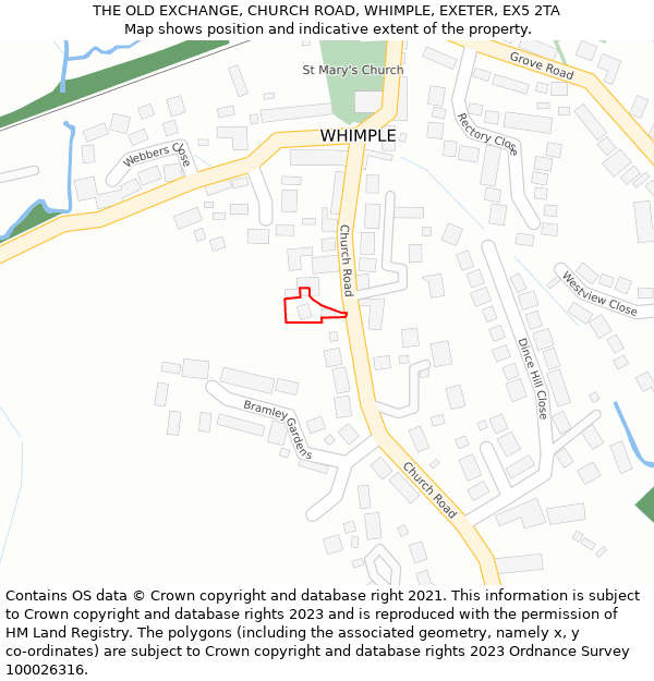 THE OLD EXCHANGE, CHURCH ROAD, WHIMPLE, EXETER, EX5 2TA: Location map and indicative extent of plot