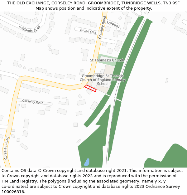 THE OLD EXCHANGE, CORSELEY ROAD, GROOMBRIDGE, TUNBRIDGE WELLS, TN3 9SF: Location map and indicative extent of plot