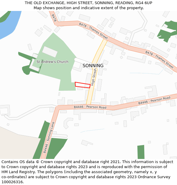 THE OLD EXCHANGE, HIGH STREET, SONNING, READING, RG4 6UP: Location map and indicative extent of plot