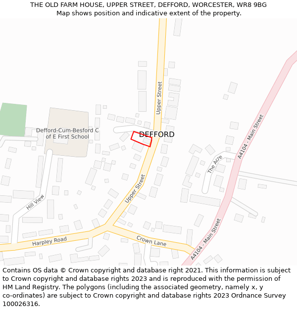 THE OLD FARM HOUSE, UPPER STREET, DEFFORD, WORCESTER, WR8 9BG: Location map and indicative extent of plot