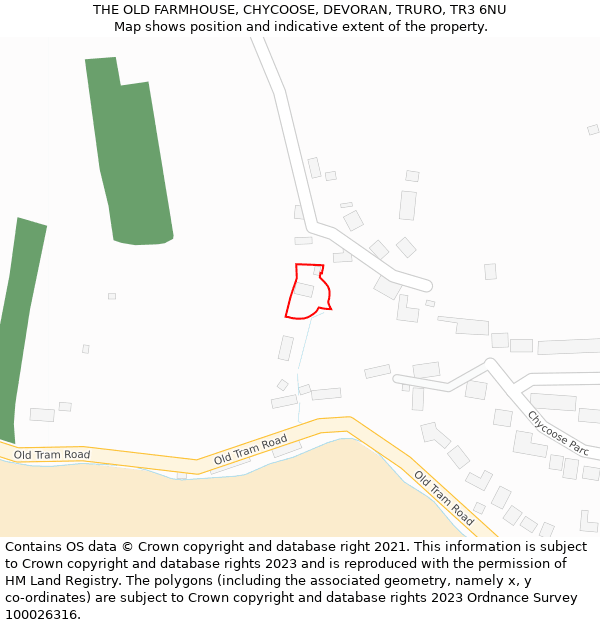 THE OLD FARMHOUSE, CHYCOOSE, DEVORAN, TRURO, TR3 6NU: Location map and indicative extent of plot
