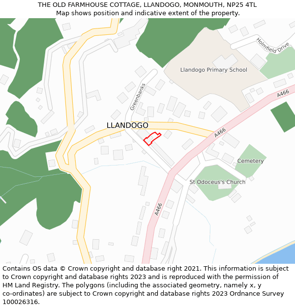 THE OLD FARMHOUSE COTTAGE, LLANDOGO, MONMOUTH, NP25 4TL: Location map and indicative extent of plot