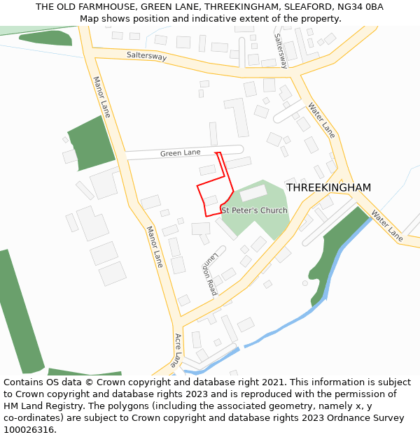 THE OLD FARMHOUSE, GREEN LANE, THREEKINGHAM, SLEAFORD, NG34 0BA: Location map and indicative extent of plot