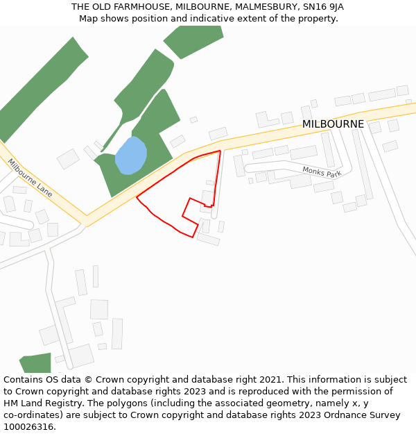 THE OLD FARMHOUSE, MILBOURNE, MALMESBURY, SN16 9JA: Location map and indicative extent of plot