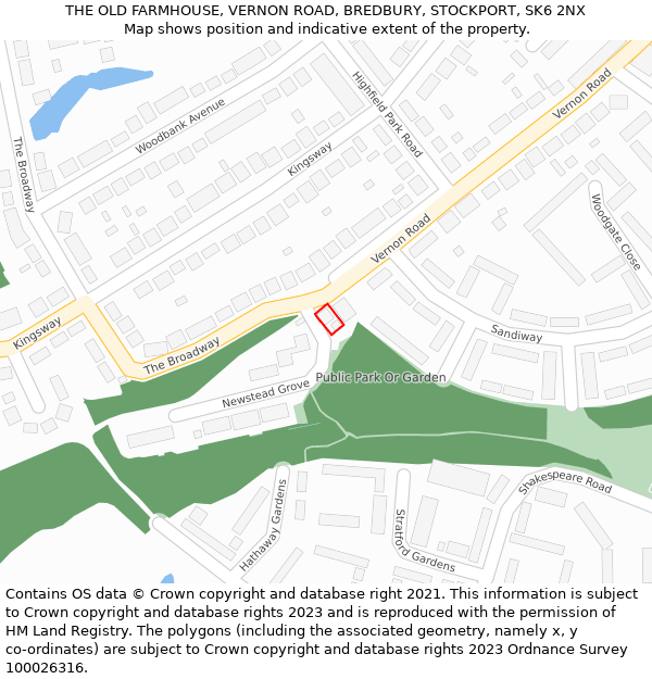 THE OLD FARMHOUSE, VERNON ROAD, BREDBURY, STOCKPORT, SK6 2NX: Location map and indicative extent of plot