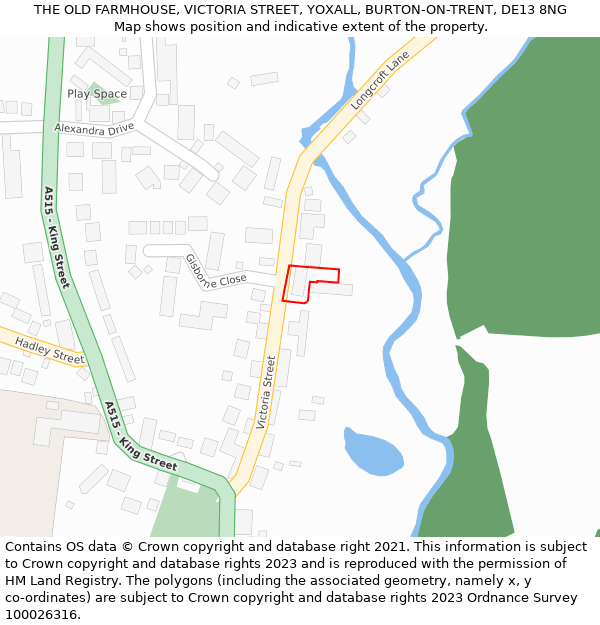 THE OLD FARMHOUSE, VICTORIA STREET, YOXALL, BURTON-ON-TRENT, DE13 8NG: Location map and indicative extent of plot